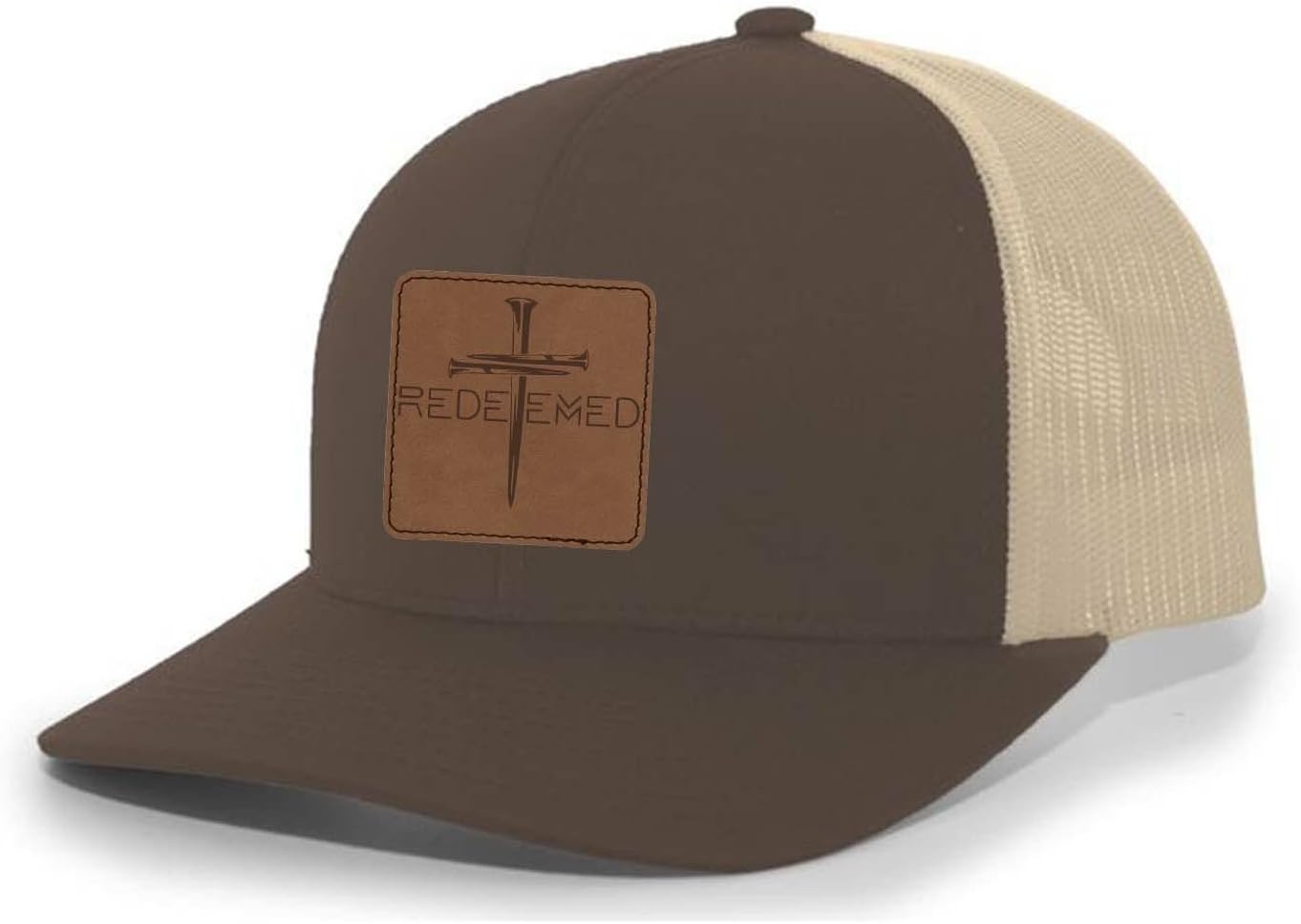 Heritage Pride Christian Redeemed Cross Laser Engraved Leather Patch Mesh Back Trucker Hat