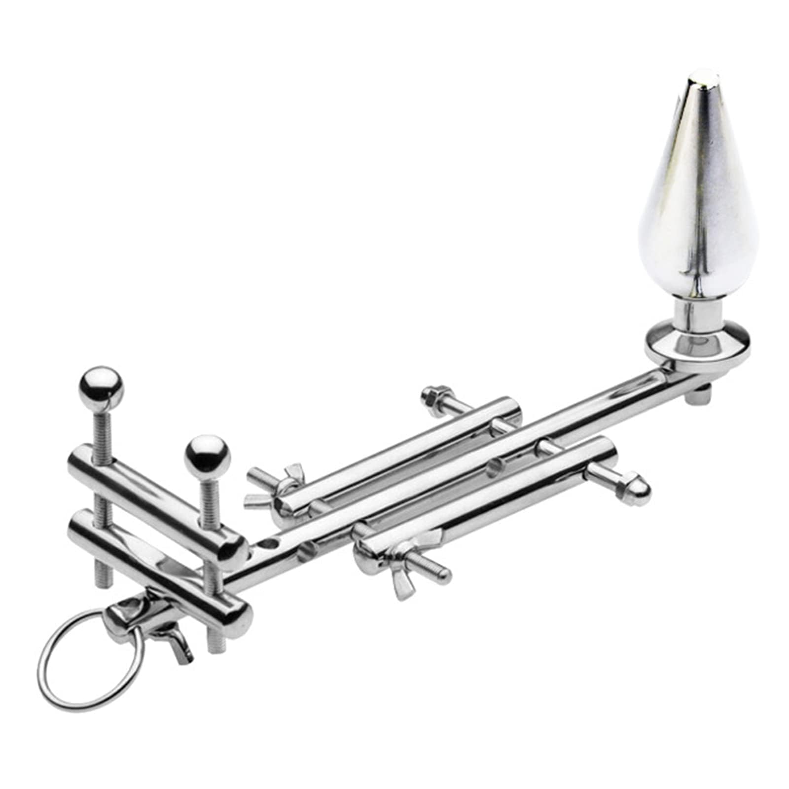Plug anale con anello per il pene e pressa a sfera Tortura a sfera in acciaio inossidabile CBT Tortura per testicoli del pene Dispositivo regolabile SM Bondage Butt Plug Anello per pene Morsetto