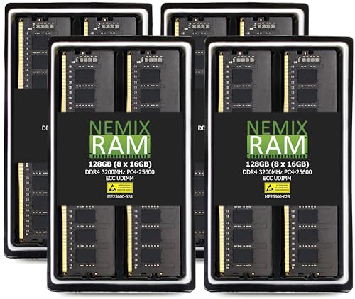 NEMIX RAM 128GB (8X16GB) DDR4 3200MHZ PC4-25600 2Rx8 1.2V CL22 288-PIN ECC Unbuffered UDIMM KIT