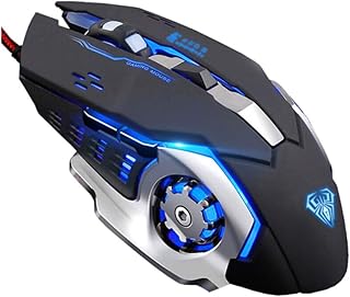 Gaming Mouse, Ergonomic USB Wired Gaming Optical Mice with 6 Programmable Buttons and 4 Colors LED Backlight, 4 DPI Settings Up to 2400 DPI Computer Mouse for Laptop PC Games & Work (Black)