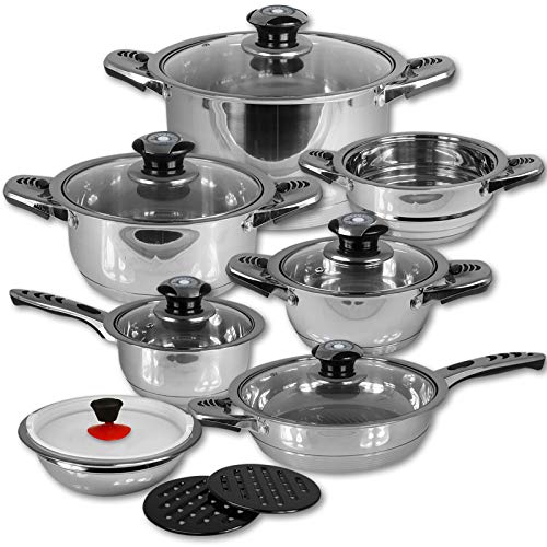 Kochtopfset 16tlg. weiße Glasdeckel Töpfe Induktion Kochtöpfe aus Edelstahl mit Glasdeckeln Kochtopf Set