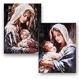 Set 2 quadri religiosi DRW Set 2 quadri della Vergine con il bambino stile realistico con cornice dorata 32x2x42 cm