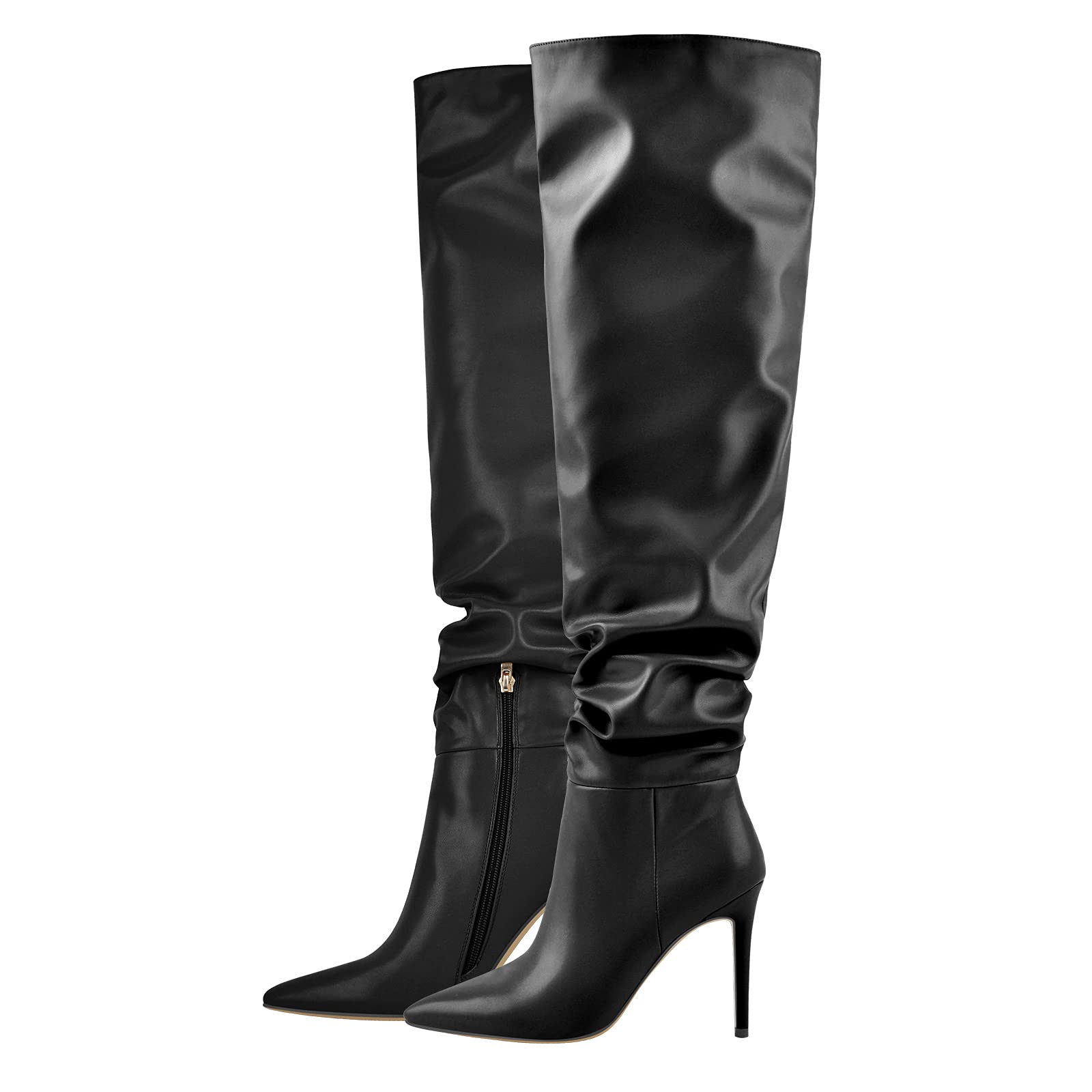 LISHAN Womens Slouchy Over the Knee High Boots Pointy Toe Heels Stilettos