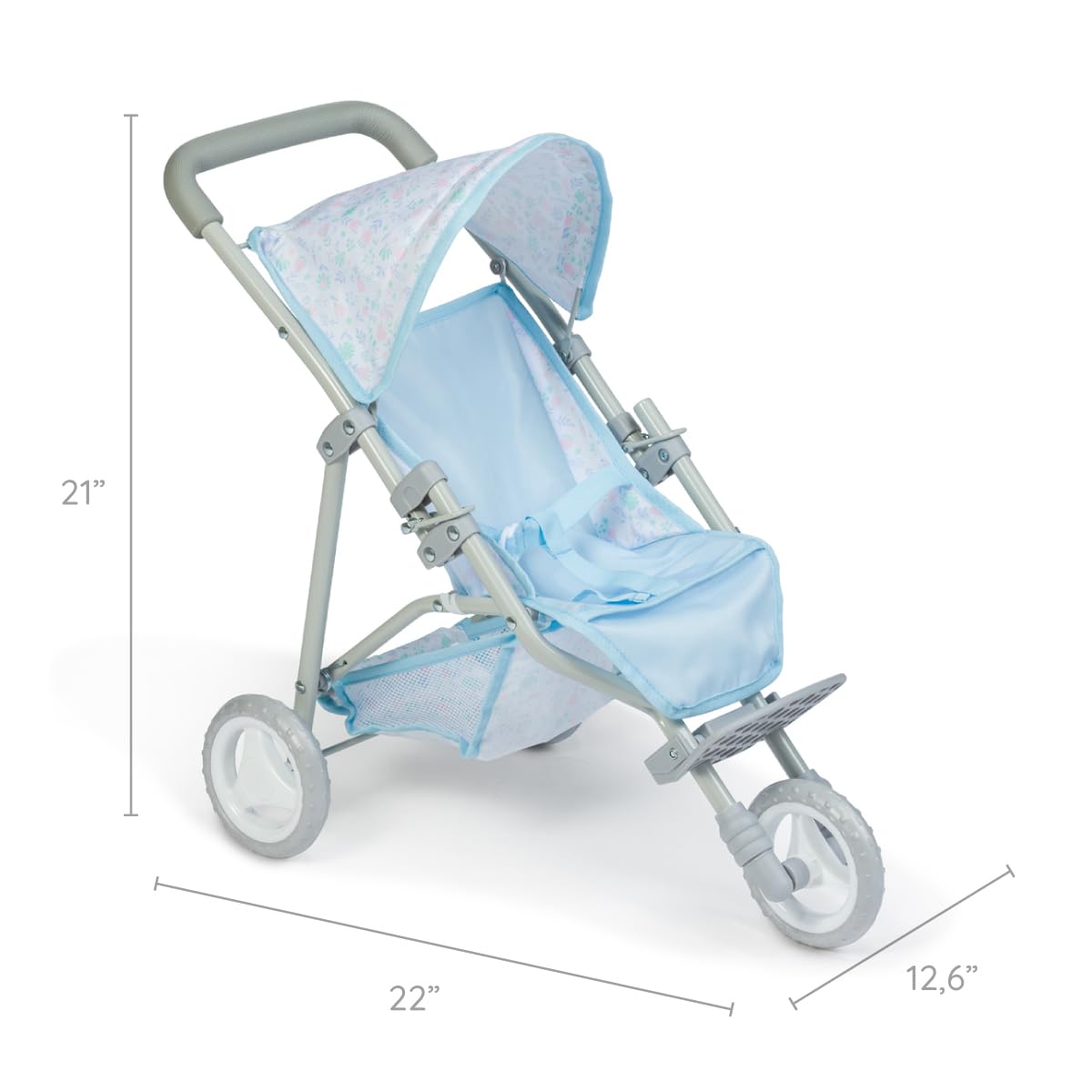 JC Toys | Berenguer Boutique |3 Wheeled Folding Doll Jogger Stroller | Blue | Ages 3+