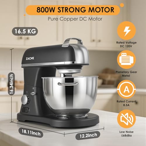 Image of 8.4QT Commercial Stand Mixer 800W with Aluminum Die Casting Meets the Standard of NSF /ANSI 8-2023, Mixers Kitchen Electric Stand Mixer with Stainless Steel 8L Bowl, Dough Hook, Whisk and Beater, Black