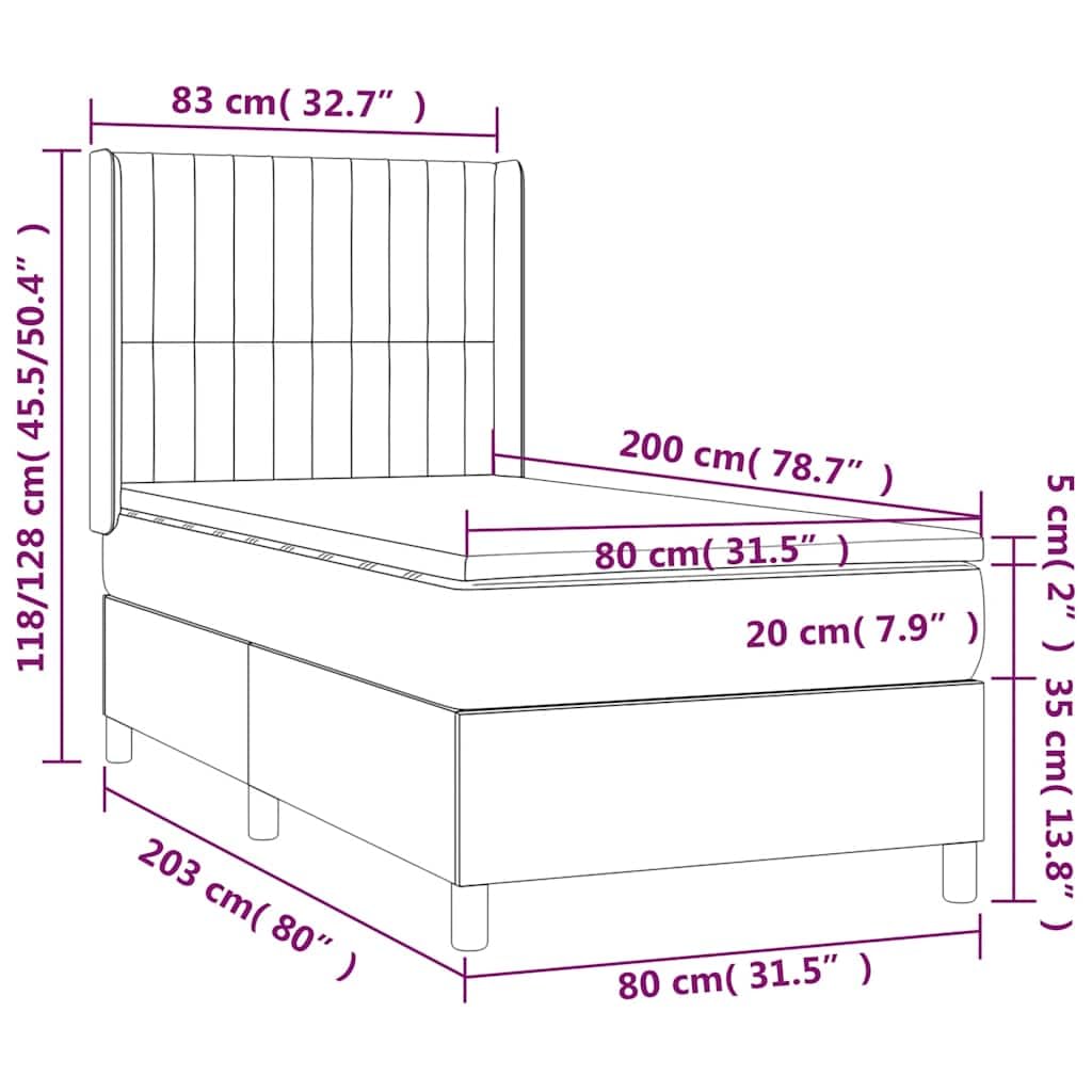 Łóżko kontynentalne z materacem, czarne, 80 x 200 cm, tkanina, łóżko tapicerowane, łóżko pojedyncze z regulowanym zagłówkiem, rama łóżka z drewna modrzewiowego, oddychający mebel do spania do