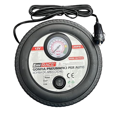 A2ZWORLD Mini Compressore Portatile per Auto, gonfia Pneumatici Auto Portatile, 12V Professionale, Pompa Aria con Manometro Analogico, Presa accendisigari, Forma Gomma 18X18X7cm
