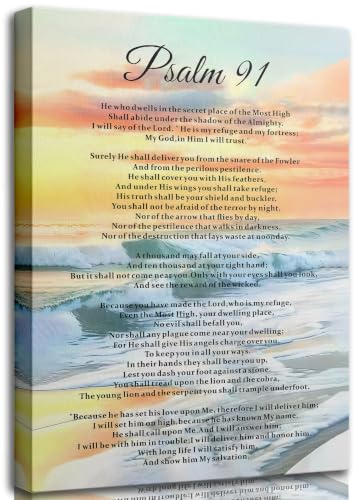 Psalm 91 Canvas Wall Art Christian Bible Verse Wall Decor He Who Dwells in the Secret Place Scripture Painting Prints Religious Christian Artwork for Living Room Bedroom Church Home Decoration 12x16in