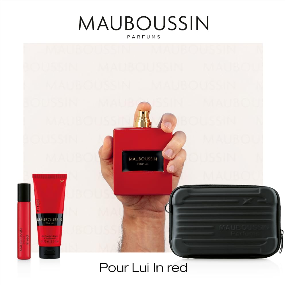 Mauboussin - Coffret Prestige Pour Lui In Red : Eau de Parfum 100ml, Gel Douche 75ml, Travel Spray 20ml & Sac Bandoulière