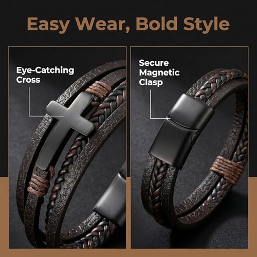 Pulsera trenzada de cuero para hombres miniatura 3