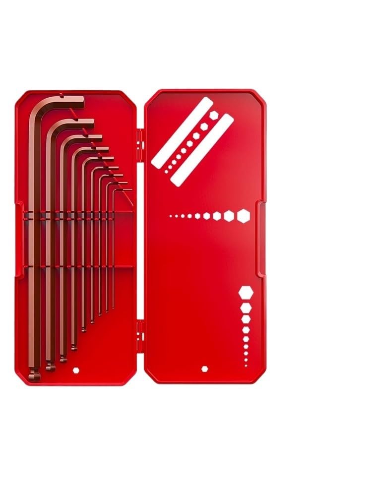9-teiliges Inbusschlüssel Set 1,5-10 mm aus S2 Stahl, Kugelkopf Inbusschlüssel Satz, Lange L-Form Winkelschlüssel für Fahrrad, Werkstatt und Möbelmontage(9pcs f)