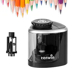 Tenwin apontador de lápis elétrico operado a pilha, afiação rápida, adequado para lápis de cor nº 2/desenho/colorido (6-8 mm), escritório/escola/casa, apontador de lápis portátil para adultos,