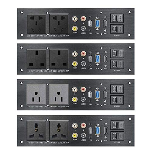 Audiovan Multimedia AV Wall Face Plate with HDMI Connector, Audio Connector LAN Wire & Power Ports & USB Port with 6 Months Warranty (12 Module, Black)