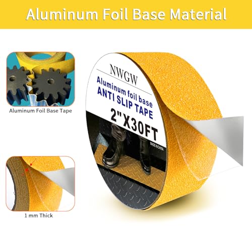 Image of Aluminum Anti-Slip Tape 2 inch x30FT Yellow Ultimate Bathroom & Step Safety for Elderly /Pets - Waterproof Non-Slip Grip for Poolside, Indoor Stairs, Slippery Floors