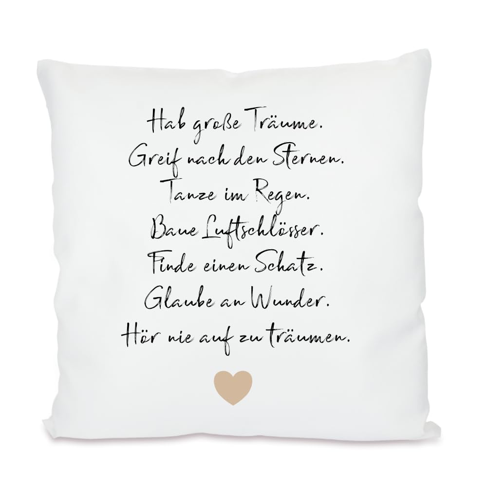 Manufaktur Liebevoll Kissen mit Spruch Hab große Träume Geschenk zur Taufe Jugendweihe Geburtstag Konfirmation Kommunion Geschenk Kissen Spruch Mädchen Jungen Teenager