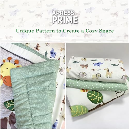Image of 3 Piece Baby Crib Bedding Set for Boys & Girls - Newborn, Infant & Toddler Nursery Bed Set Decor with Fitted Crib Sheet, Dust Ruffle & Comforter - Safari Friends