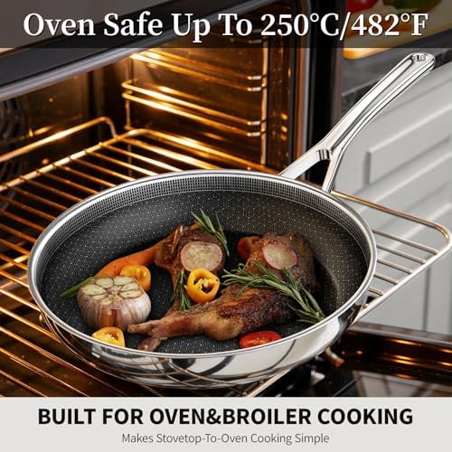 Non Stick Frying Pan 11 Inch,Stainless Steel Ceramic Skillet,Nonstick Cooking Pan,PFAS PFOA PTFE Free&Non Toxic,Induction Compatible-Gas&Electric Stovetops,Oven&Dishwasher Safe, Chef's Pan - Thumbnail 3