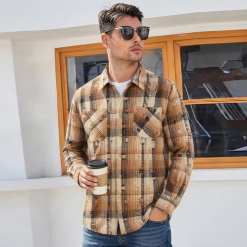 Image of WARHORSEE Flannel Shirt for Men Long Sleeve Button Down Plaid Shirts