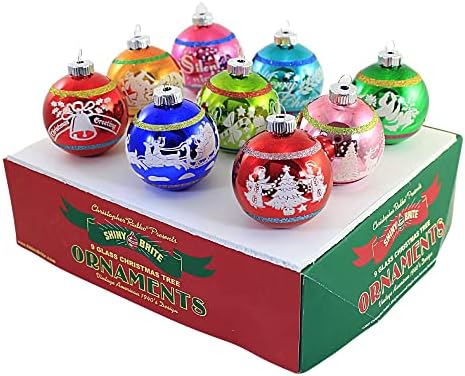 Shiny Brite Signature Flocked Rounds, 2.5", Glass, Ornament Christmas Confetti, Decorative Hanging Ornaments, 4028011