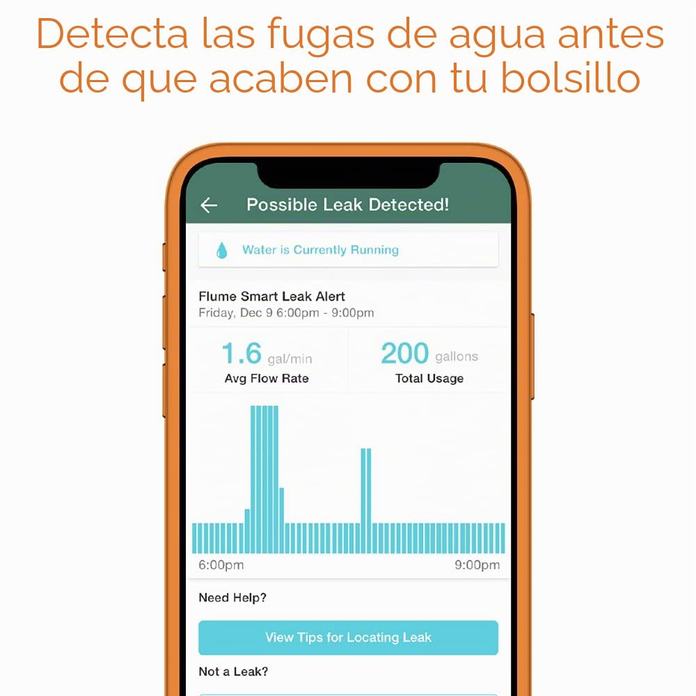 Flume 2 monitores de Agua Inteligentes para el hogar y Detector de Fugas de Agua: detecta Fugas de Agua Antes de Que causen daños. Controla tu Uso de Agua para Reducir los residuos se instala en