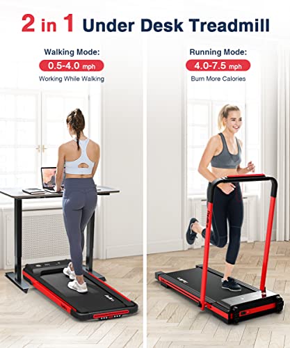 Redliro Under Desk Treadmill, 2 In 1 Motorized Portable Foldable Treadmill Compact Fold Up Walking Pad, Sturdy Folding Treadmill For Small Space With Remote Control, Led Display For Home & Office Use #TOP4