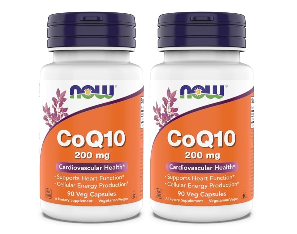 Now Supplements - CoQ10 (Coenzyme Q10) 200 mg Supports Cardiovascular Health* Kosher Vegan 90 Vegetarian Capsules (90 Count (Pack of 2))