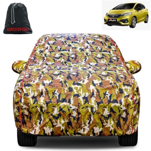 Image of Waterproof Car Body Cover with Mirror Pockets Compatible with Honda Jazz Car Cover | Triple Stitch and UV & Dust Proof All-Weather Protection, (Army Red)