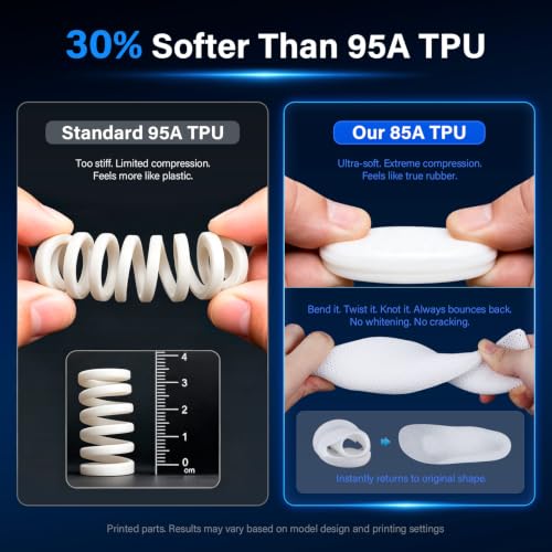 Image of YOUSU TPU 85A Filament 1.75mm, 1kg Flexible 3D Printer Filament White | High-flow TPU for shoes, phone cases, gaskets. Wear-resistant, tear-proof. Fits Bambu Lab & FDM.