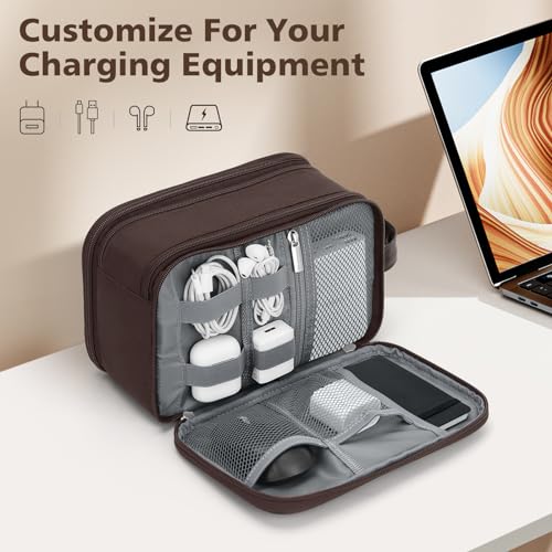 Image of Wedama Toiletry Bag for Men, Medium Hanging Travel Toiletry Bag, Extra Electronic Organizer Bag Waterproof Shaving Bag for Toiletries with PU Handle for Travel Business Trips Swim Camping, Brown