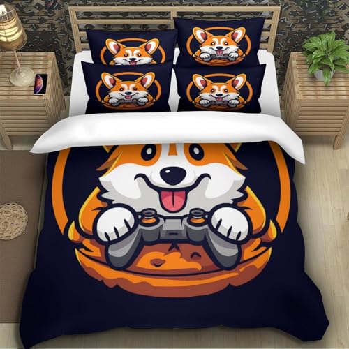 Housse de couette Corgi 140x200 single avec motif chien gaming 3D en microfbre - 5
