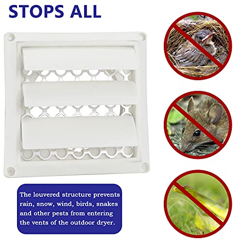 Louvered Dryer Vent Cover Outdoor With Aluminum Built-In Pest Guard Screen And Screws, Exhaust Cap For 4" Opening Hood Duct(2Pcs White) #TOP4