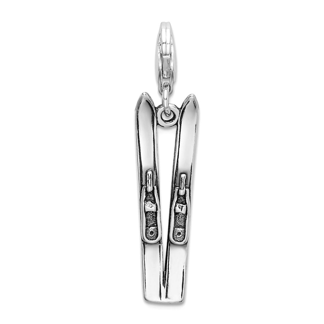 Anhänger aus 925er-Sterlingsilber, ausgefallener Karabinerverschluss, Skier mit Karabinerverschluss, Maße: 33 x 7 mm, Schmuck für Damen, One Size, Metall Silber Sterling-Silber, Kein Edelstein
