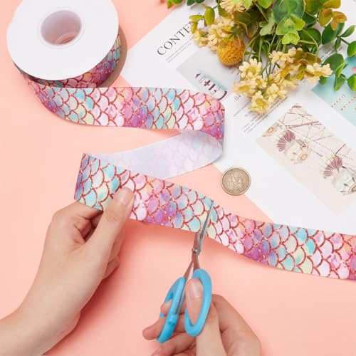 MAYJOYDIY Mermaid Scales Ribbon Fish Scale Grosgrain Ribbon 3.8cm×18m Colorful Fabric Ribbons Polyester Ribbon Clothes Bags Hats Party Decor Gift Wrapping Invitation Cards Bows Making - Image 3