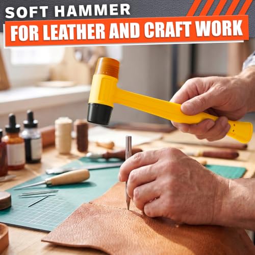 Image of Small Rubber Mallet Hammer with Double Sided 25mm Rubber & Plastic Head - Lightweight 4.9 oz for Less Hand Strain - Jewelry Hammer for Crafts, Leather, Furniture Assembly - Plastic Handle, 9.5 Inch