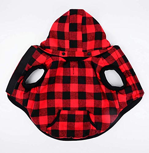 Tineer Large Dog Clothes Pet Sweater Dog Grid Clothing Warm Removable Puppy Cute Hooded Coats Plaid Jacket Hoodies 6 Sizes (M, Red) #TOP3