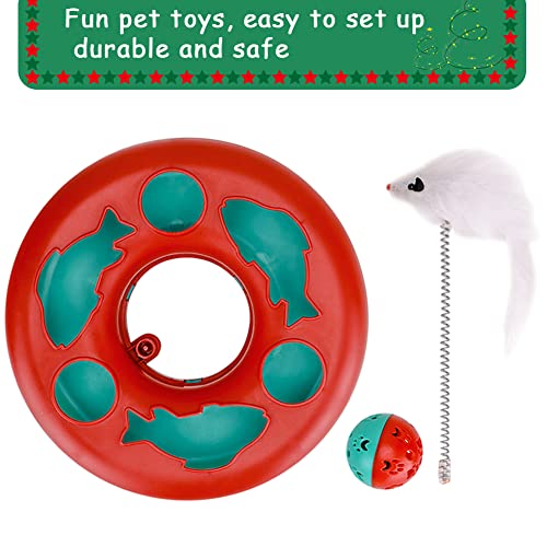 Cat Toys, Cat Toys For Indoor Cats,Interactive Kitten Toys Roller Tracks With Catnip Spring Pet Toy With Exercise Balls Teaser Mouse (Red) #TOP2