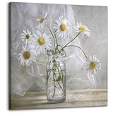 Bathroom Wall Decor Flower Canvas Wall Art Modern Gallery Wall Decor Print White daisy Flower in...