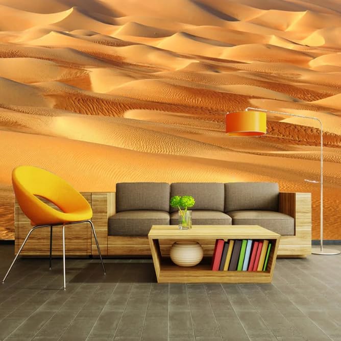 Papier peint jaune désert 3D pour rénover un mur de restaurant ou salon
