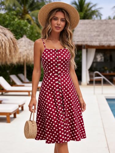 Image of Berydress Women's Casual Beach Summer Dresses 2026 Solid Cotton Flattering A-Line Spaghetti Strap Button Down Midi Sundress