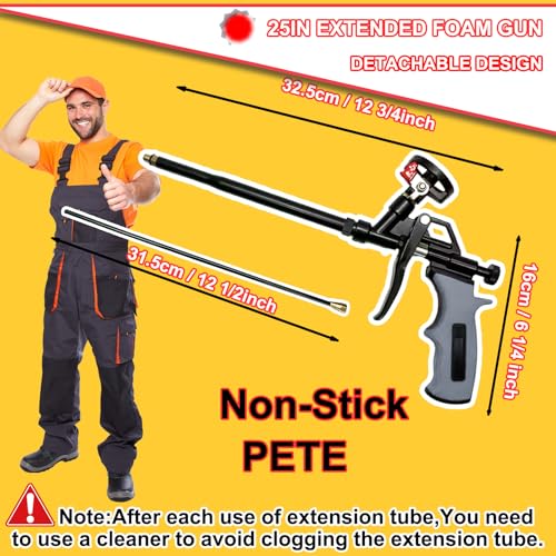 63 cm lange Schaumpistole, professionelle PTFE-beschichtete Schaumpistole, Spray-Schaumpistole, Pu-Schaum Applikator zum Abdichten und Isolieren (Grau)