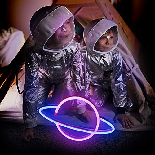 XIYUNTE Planet Neon Light Pink/Blue Neon Sign Signs Wall Decor, Battery or USB Operated Planet Neon Lights LED Planet Neon Signs Light up for Home,Kids Room,Bar,Festive Party,Christmas,Wedding