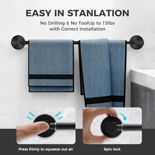 Adjustable Suction Cup Towel Bar for Bathroom Wall,14.6Inch~24 Inch Towel Racks for Bathroom,Stainless Steel Bath Towel Holder for Shower(Matte Black) by WingWider - Image 3