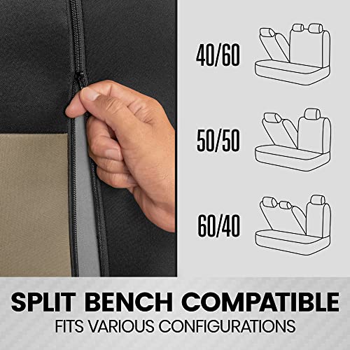 Bdk Polypro Car Seat Covers Full Set In Beige On Black – Front And Rear Split Bench Seat Cover, Easy To Install, Interior Covers For Auto Truck Van Suv #TOP4