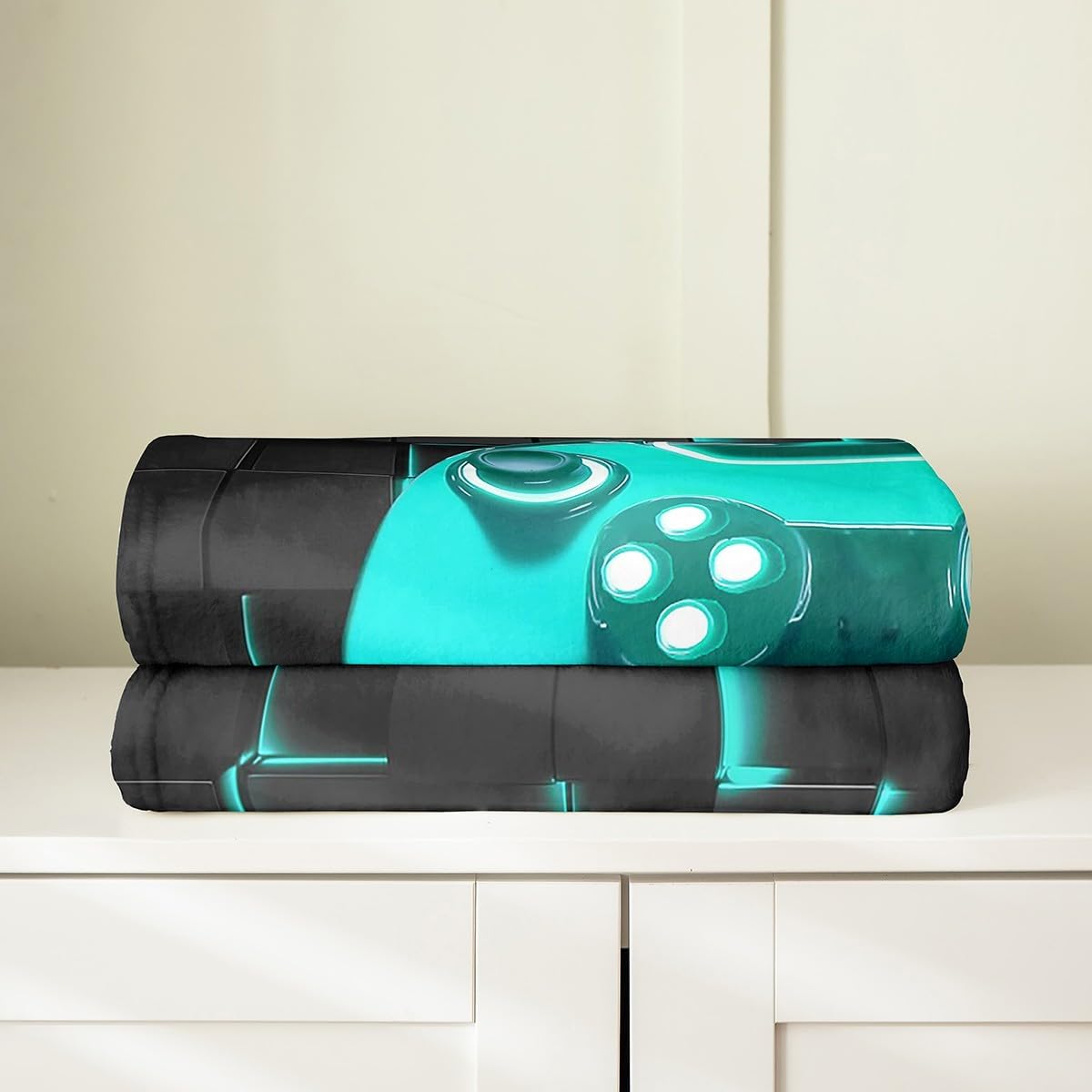 Castle Fairy Video Games Flannel Blanket Black Blue Grid Gaming Fleece Throw Blanket for Room Decor,Fashion Reversible Gamepad Bed Blanket for Bed Sofa Couch,Baby 30"x40" image 4