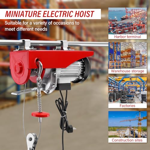 TEENO Elektrischer Flaschenzug 1200W, Überlast-Hebezeug Elektrische Seilwinde 220V, Einfache und Doppelte Aufhängung 300KG/600KG, 6 m/min |12 m/min Rot (300KG/600KG)