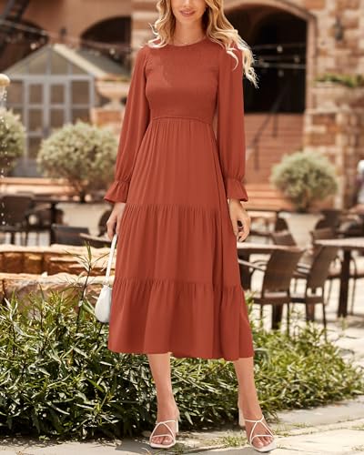 BTFBM Women Casual Long Sleeve Crew Neck Fall Dress Bohemian Relaxed Fit Floral Flowy Maxi Dresses Tiered Cocktail Dress