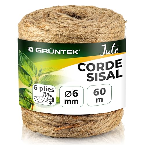 GRÜNTEK Corde Sisal Arbre à Chat 6mm Rechange Ficelle Sisal pour Arbre Griffoir Chat. Corde décorative Bricolage Maison Jardinage en Jute Naturelle.