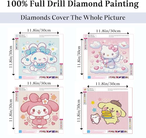 Image of JAKI 4 Pack Cartoon Diamond Art Kits for Adults,Diamond Art Painting Kits for Adults,5D Full Drill Gem Art Kits for Home Wall Decor(12x12inch)