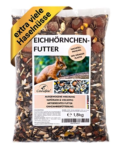 Canifee - Eichhörnchen Futter 1.8 kg Nachfüllpack artgerechtes Wildtierfutter ganzjährige Futtermischung - Nachfüllbeutel mit der extra Portion Haselnüsse - auch für Streifenhörnchen