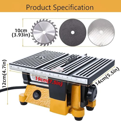 AXGCAA Mini Table Saw, 4in Portable Bench Saw Cutting Machine with 3 Saw Blades, Desktop Electric Saw Cutter with Protective Cover, DIY Cutting Miniature Table Saw, for Handmade Wooden Model Crafts - Image 2